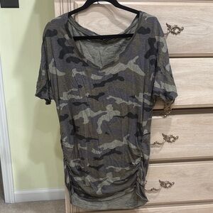 Express Green Camo V-Neck Tee